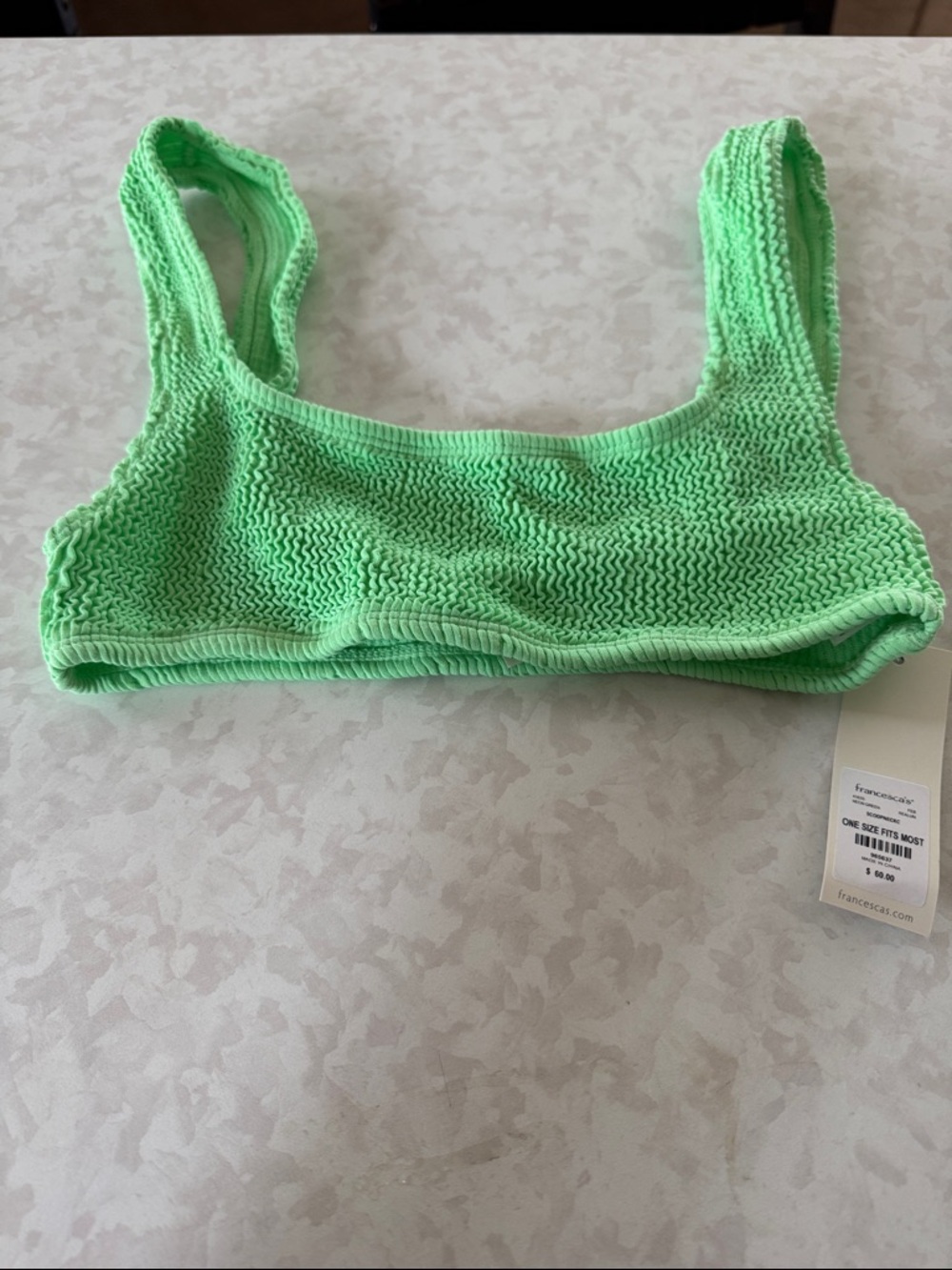 Francesca's Mi Ami Neon Green Textured Crop Bikini Top One Size Fits Most